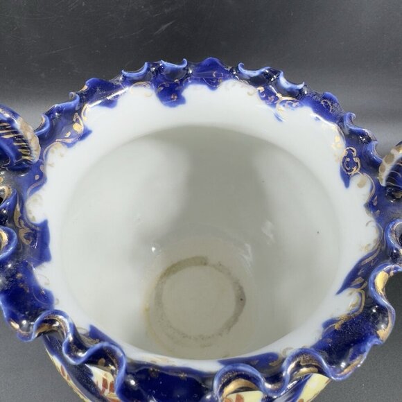 Antique Fine Porcelain Vase Vessel Footed Dish Bowl W Handles Decorated Ceramic - Picture 6 of 16